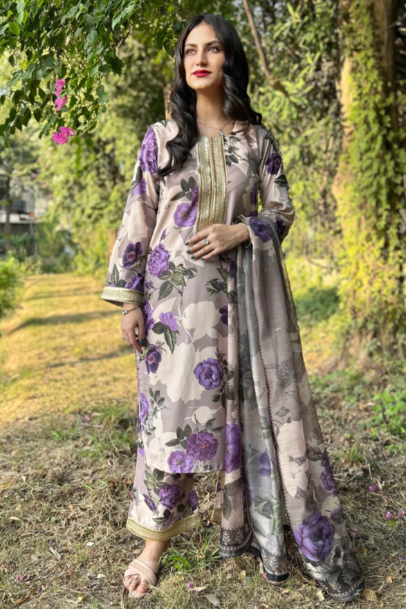 Lilac (3 Piece) - Printed Shirt, Trouser with Dupatta