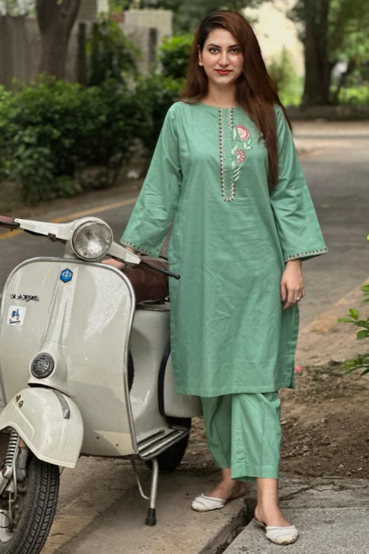 Misty Mint (2 Piece) - Embroidered Lawn Shirt & Trouser