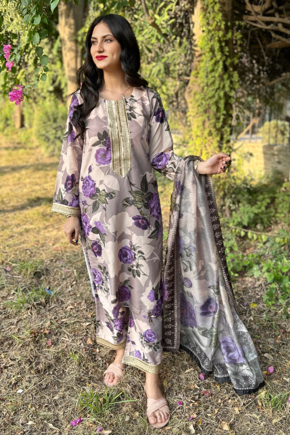 Lilac (3 Piece) - Printed Shirt, Trouser with Dupatta