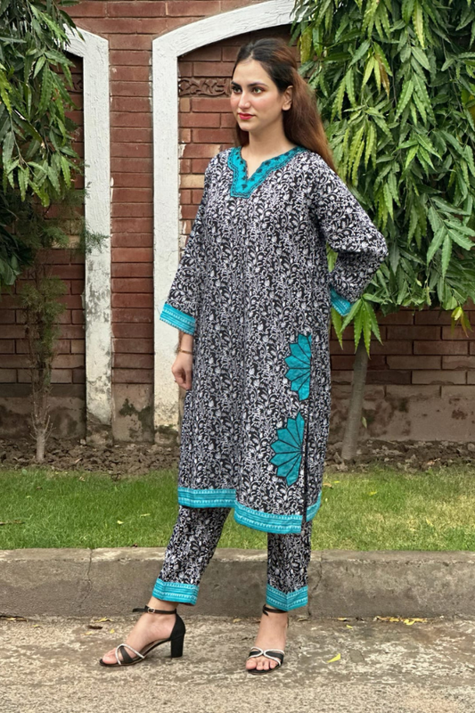 Orchid (2 Piece) - Embroidered Printed Cotton Shirt & Trouser