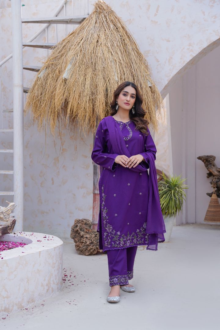 Shehar Bano (3 Piece) - Embroidered Lawn Shirt, Trouser & Chiffon Duppatta