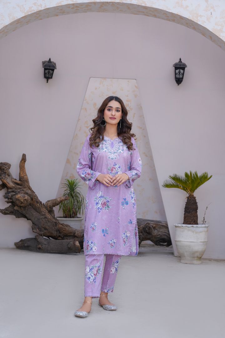 Daffodil (2 Piece) - Printed Lawn with Embroidered Neck