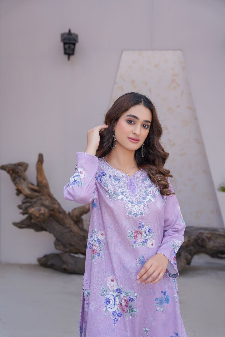 Daffodil (2 Piece) - Printed Lawn with Embroidered Neck