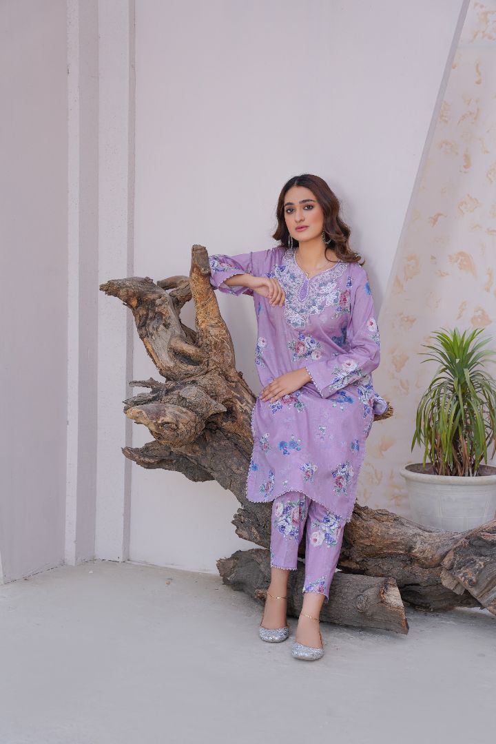 Daffodil (2 Piece) - Printed Lawn with Embroidered Neck