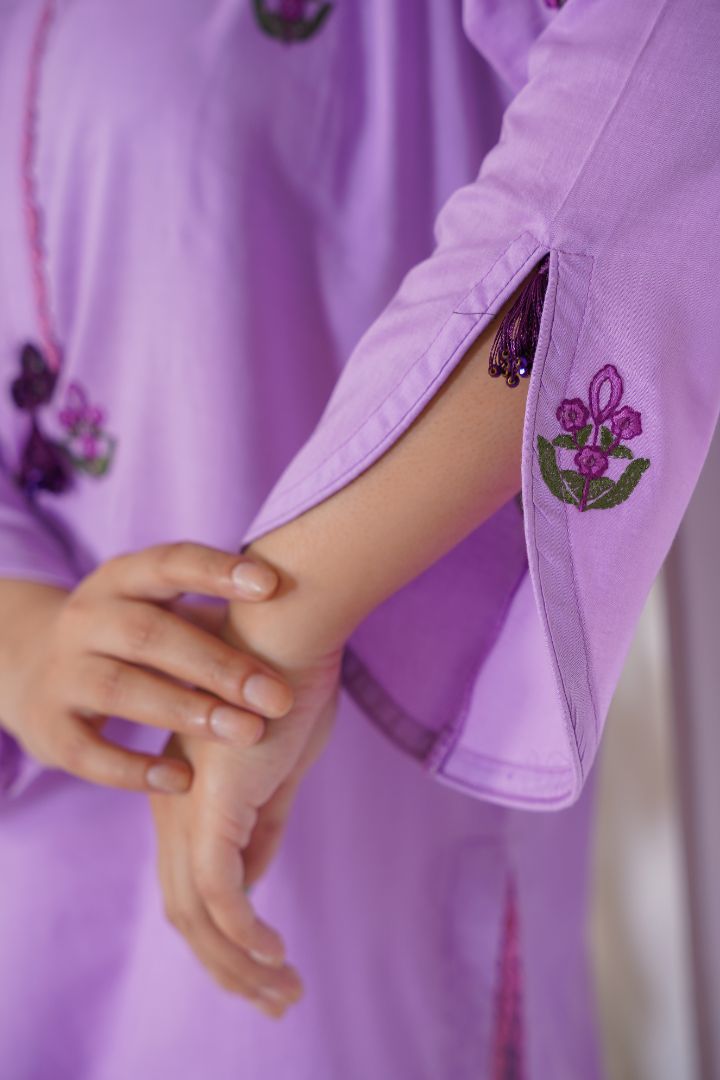 Lavender (2 Piece) - Embroidered Lawn Shirt & White Trouser