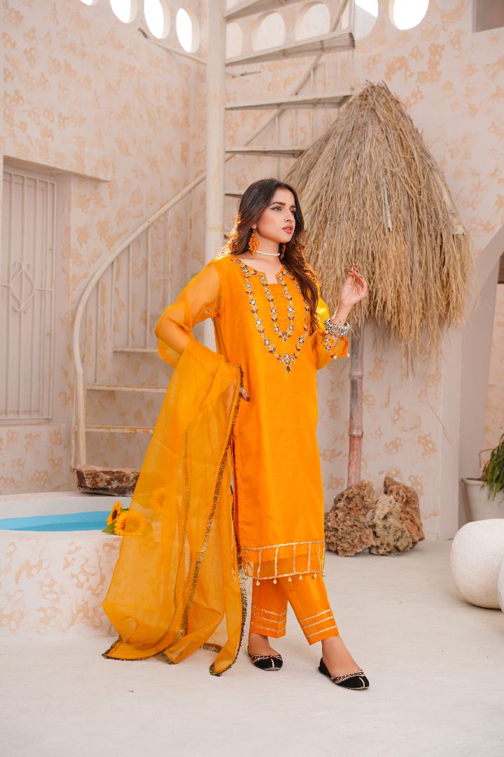 Rasm-e-Hina (3 Piece) - Organza Shirt & Duppatta with trouser