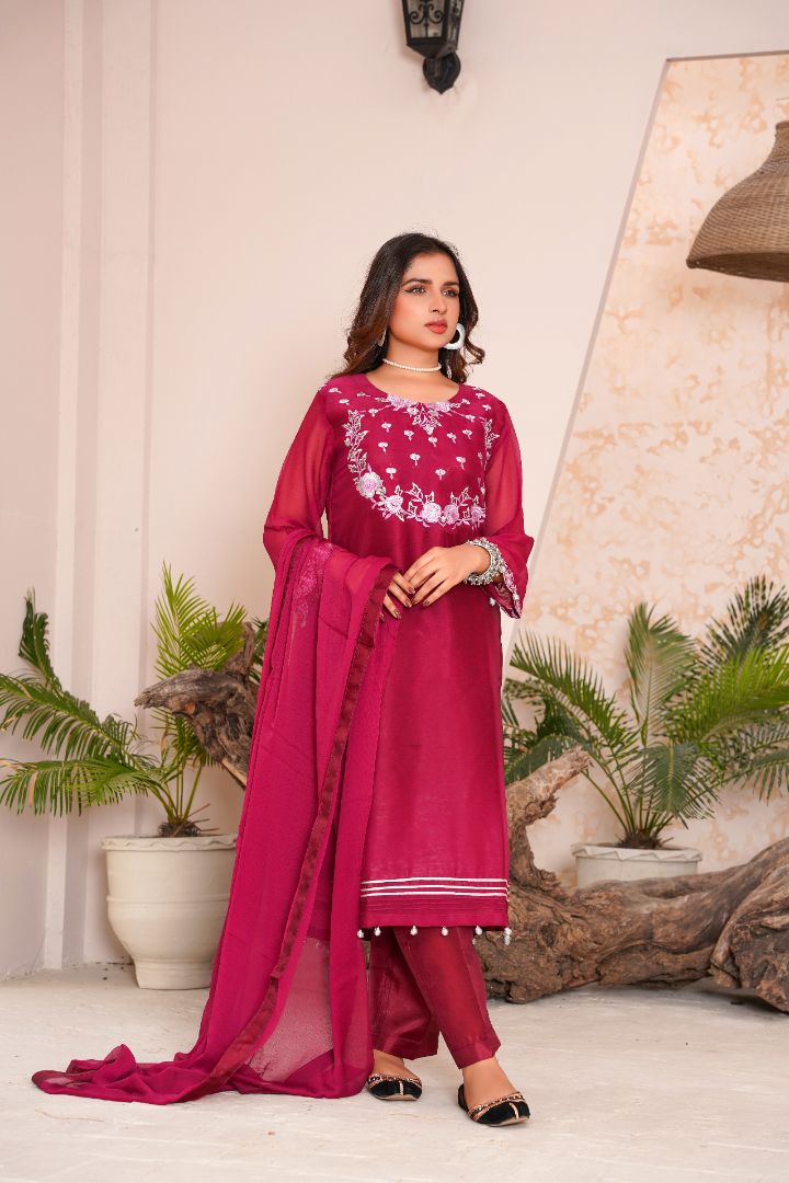 Rangeen (3 Piece) - Chiffon Shirt & Duppatta with Trouser