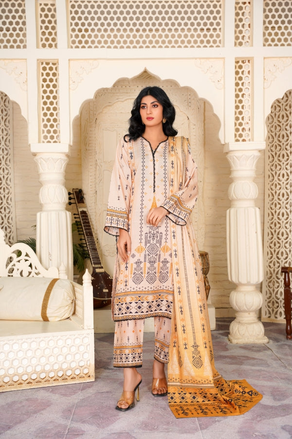 Minal (3 Piece) - Printed Khaddar Shirt, Trouser & Duppatta